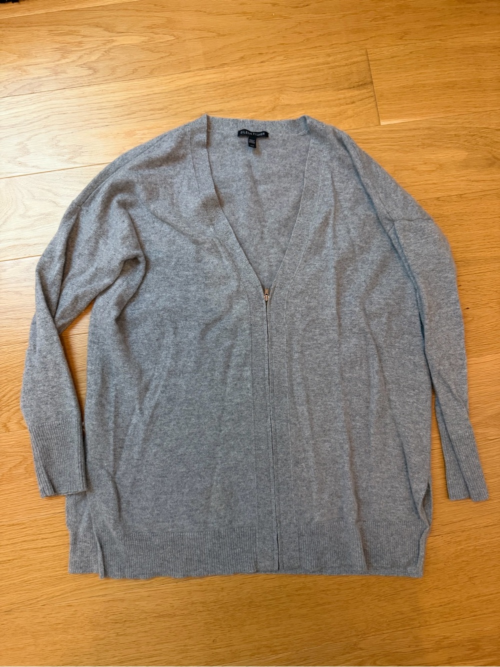 Eileen fisher gray zip cashmere sweater cardigan small